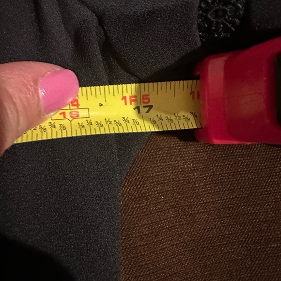 Liz Claiborne Black Midi Dress Square Neck Striped Lace Sleeves & Waist Sz P8 - Picture 15 of 16